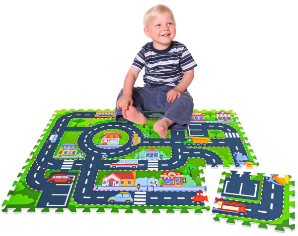 12 Teile Puzzlematte Straße für Kinder - 30x30 Spielstraße Puzzle Spielteppich