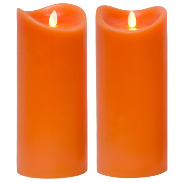 LED Kerze Echtwachskerze mit Timer Ø9,5cm Echtes Wachs 23cm Orange mit Flammen-Simulation