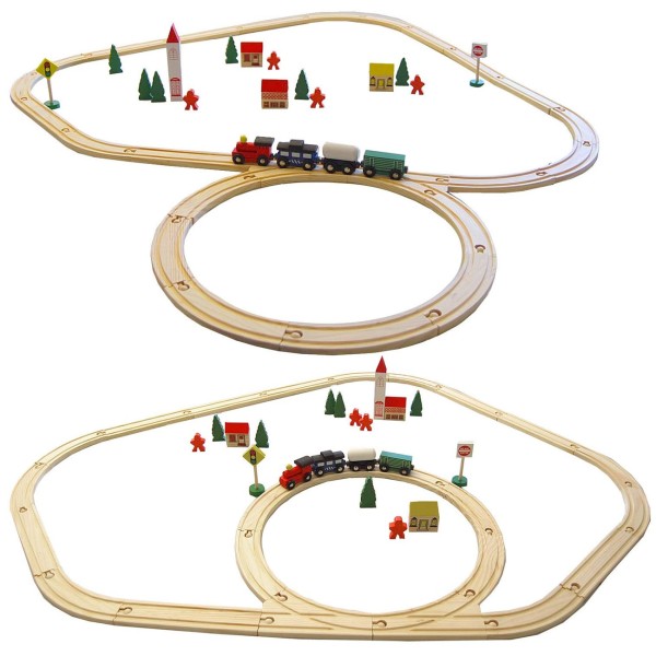 Holzeisenbahn Starter-Set Spielzeug-Eisenbahn 4m Holzbahn Spiel Kinder-Bahn Zug