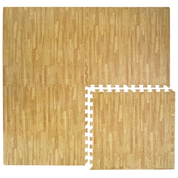 4 Puzzlematten Holz-Optik - 63x63x1cm Bodenmatten mit Rand
