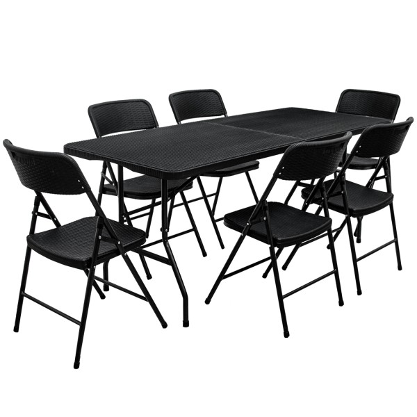 Gartenmöbel Set in Rattan Optik - 180 cm Tisch mit 6 Stühlen Sitzgruppe Klappbar