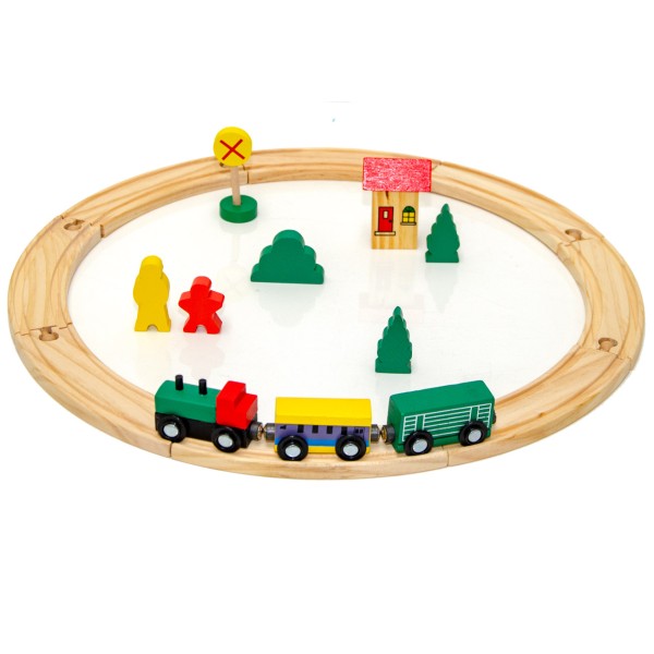19-teilige Holzeisenbahn Starter-Set Spielzeug-Eisenbahn Holzbahn Kinder-Bahn Zug Spiel-Set Holz