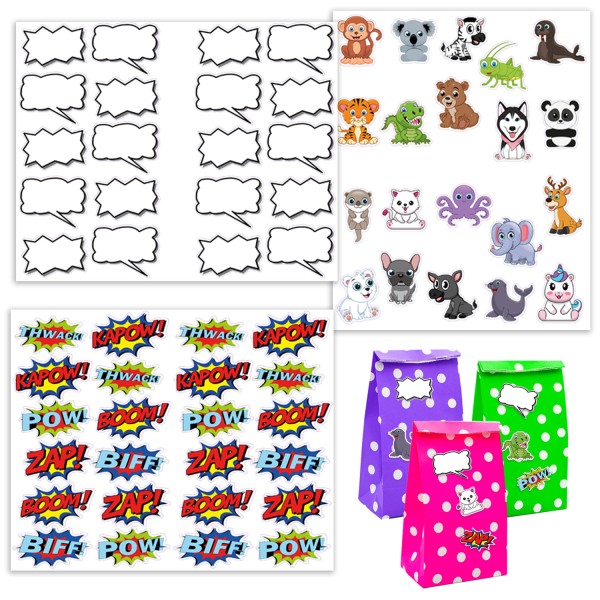 64 Sticker für Geburtstagstüten Kinder Aufkleber Geschenktüten Kindergeburtstag