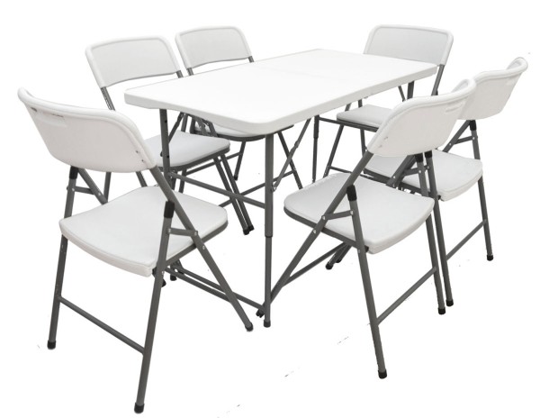 Gartenmöbel Set Klappbar - 120cm Tisch mit 6 Stühlen Garten Essgruppe Sitzgruppe