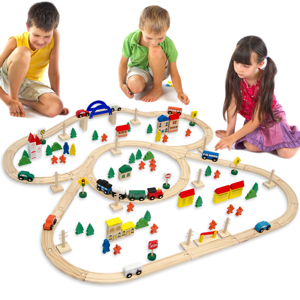 Holzeisenbahn Set Toy Spiral Tracks Eisenbahnbau Holzbrücke Eisenbahn Set 