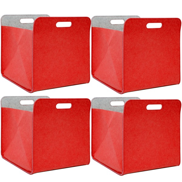 4er Set Filz Aufbewahrungsbox 33x33x38 cm Kallax Filzkorb Regal Einsatz Box Rot