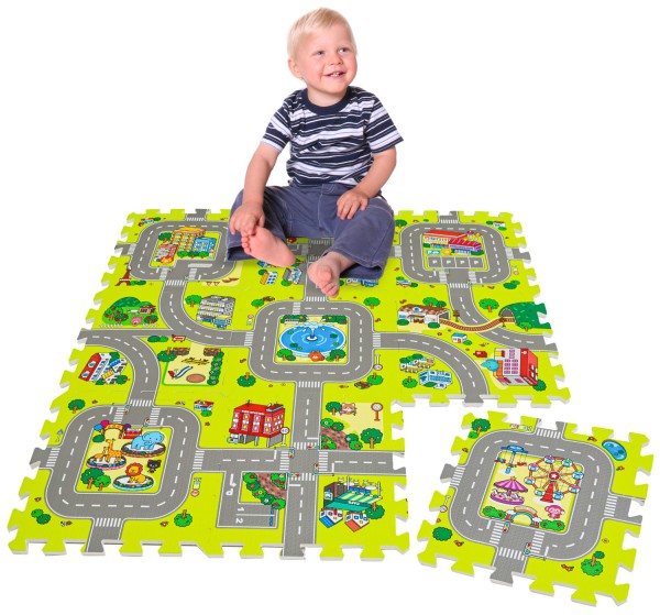 9 Teile Puzzlematte Straße für Kinder - 30x30 Spielstraße Puzzle Spielteppich